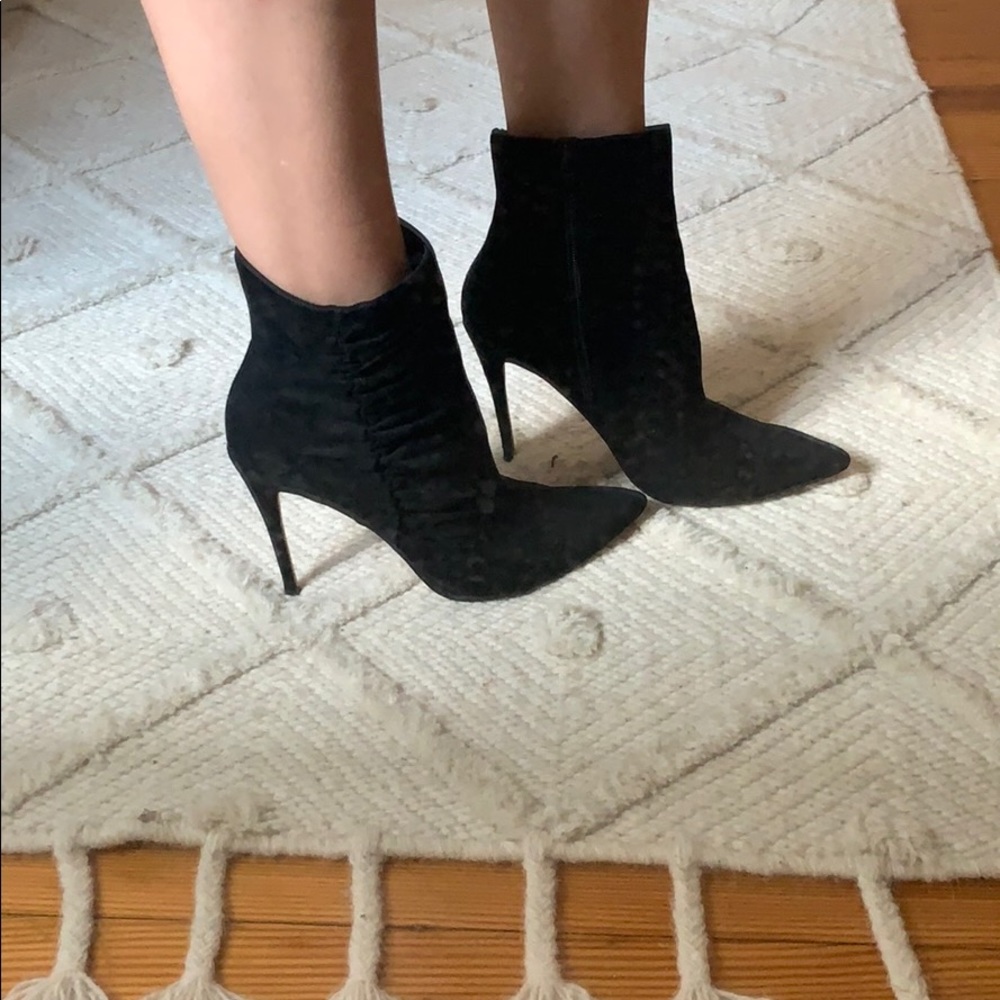 Something Navy suede bootie heels